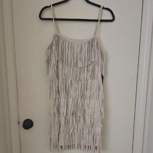 Trixxi Fringe Mini Dress in Cream